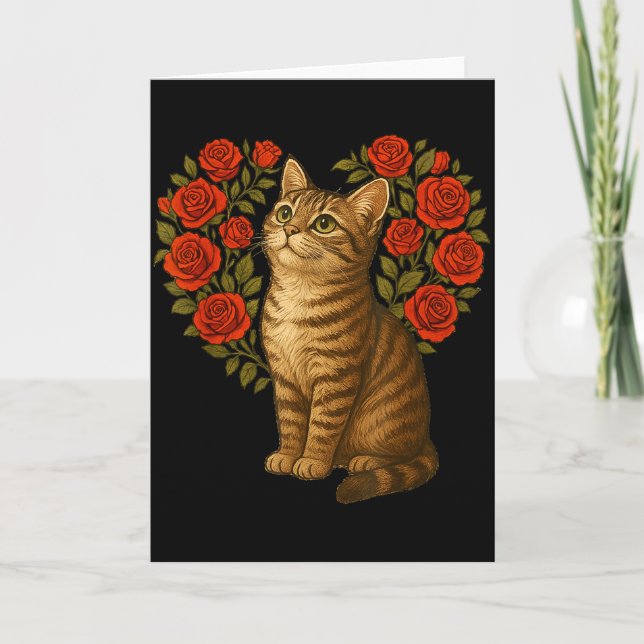 Carte Cute Cat Valentines Floral Heart Funny Cat Lovers  (Devant)