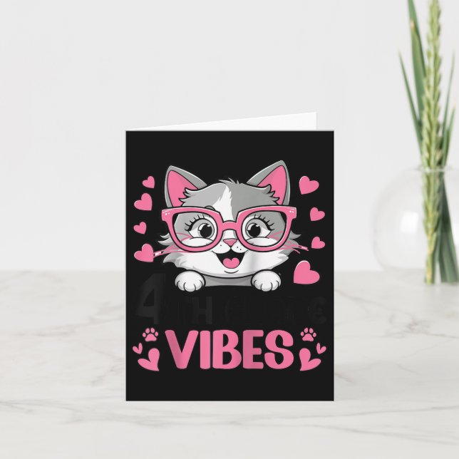 Carte Cute Cat Vibes de 4e année tenues pour les filles- (Devant)