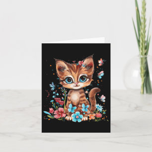 Carte Cute Chat Avec Fleurs I Kids Chat