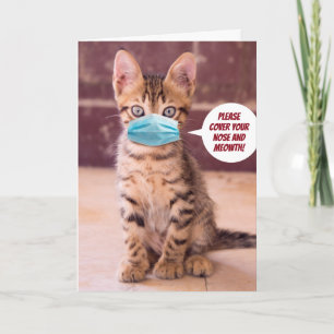 Carte Cute Chat Avec Masque - S'Il Vous Plaît Couvrir Vo