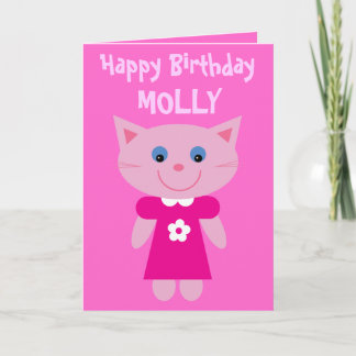 Carte Cute Chat En Robe Personnalisable Rose Anniversair