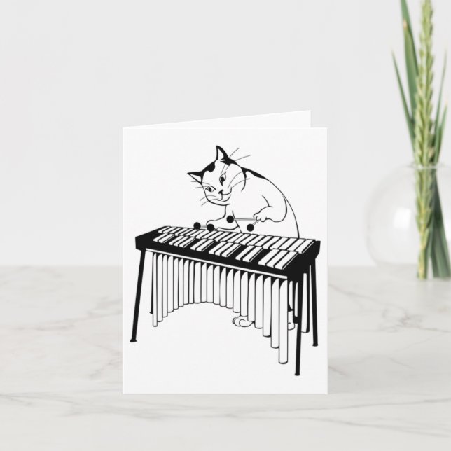 Carte Cute Chat Jouer Percussion Musical Xylophone (Devant)