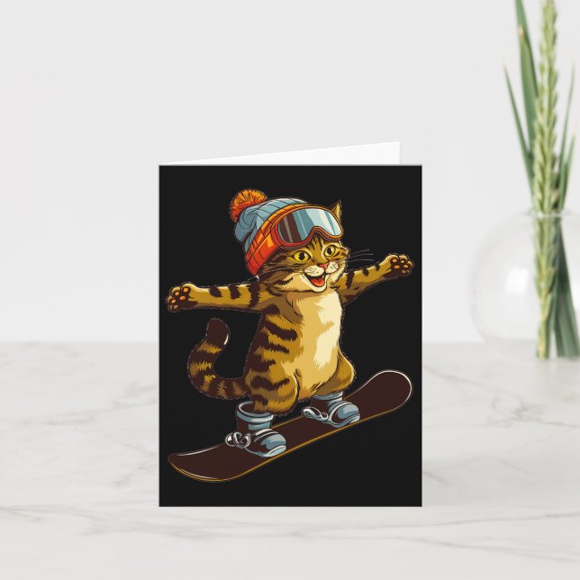 Carte Cute Chat Profitant Du Snowboard Amusant (Devant)