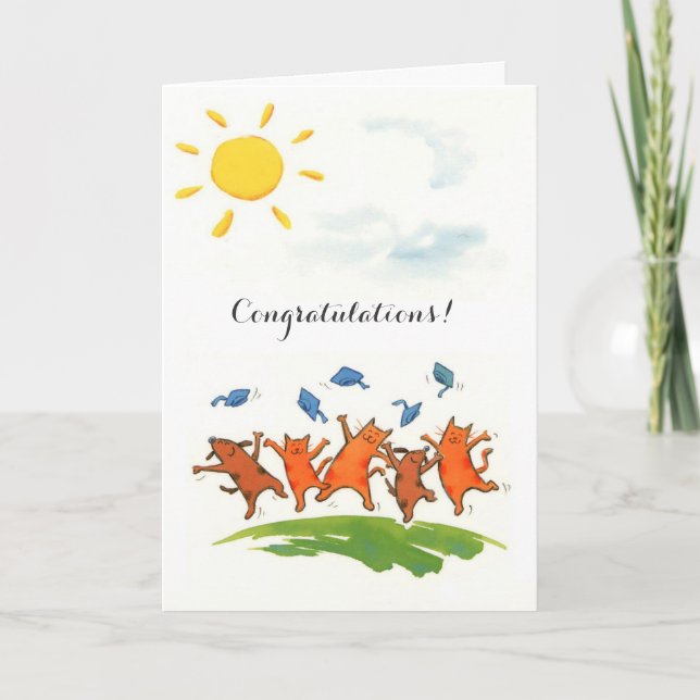 Carte Cute chats casquettes graduation personnalisable c (Devant)