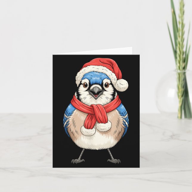 Carte Cute Christmas Blue Jay Santa Bird Watching  (Devant)
