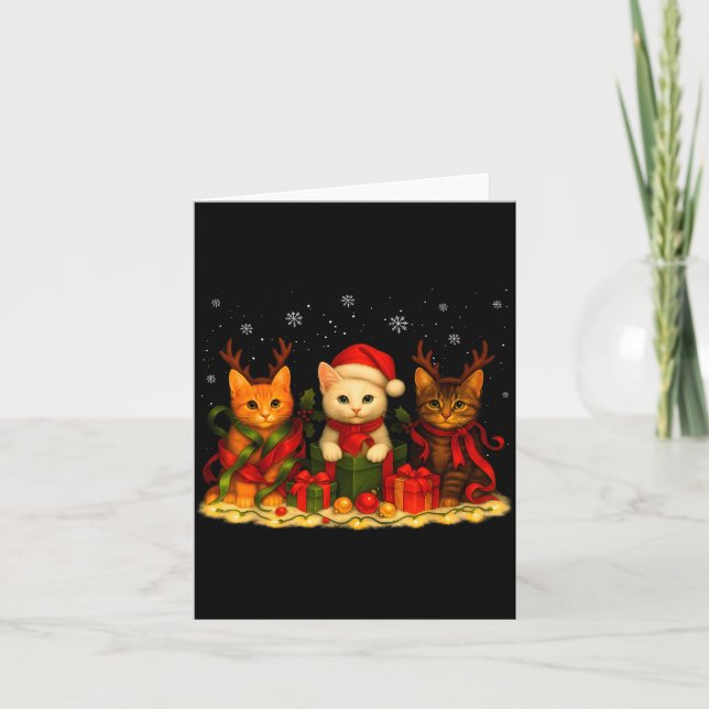 Carte Cute Christmas Cat Xmas Lights Santa Reindeer Cat  (Devant)