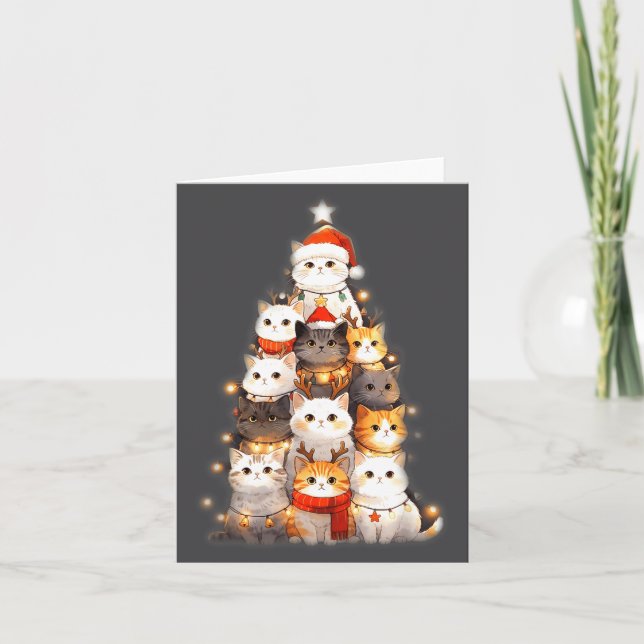 Carte Cute Christmas Cats Tree Lights Holiday Kittens Il (Devant)