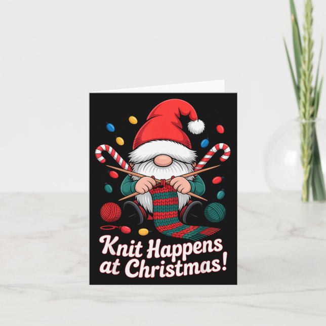 Carte Cute Christmas Knitting Gnome Yarn Xmas For Men Wo (Devant)