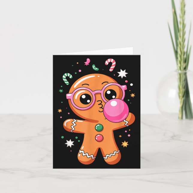 Carte Cute Christmas Pajama Gingerbread Blowing Bubble G (Devant)
