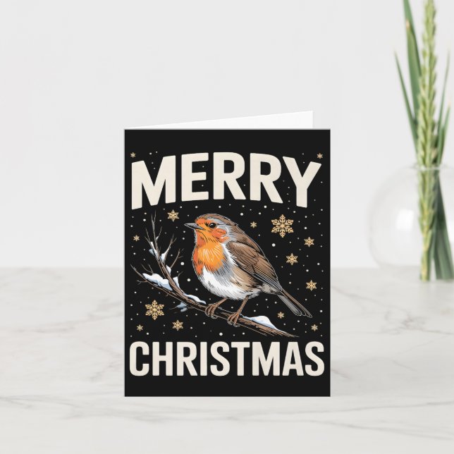 Carte Cute Christmas Robin Merry Xmas Snow Scene Gardene (Devant)