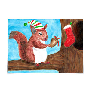 Carte Cute Christmas Squirrél Holding Acorn Card