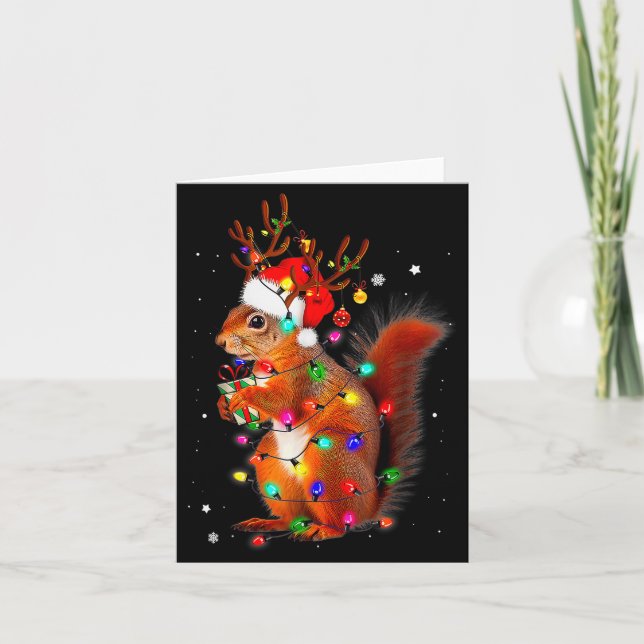 Carte Cute Christmas Squirrel Lights Reindeer Xmas Holid (Devant)