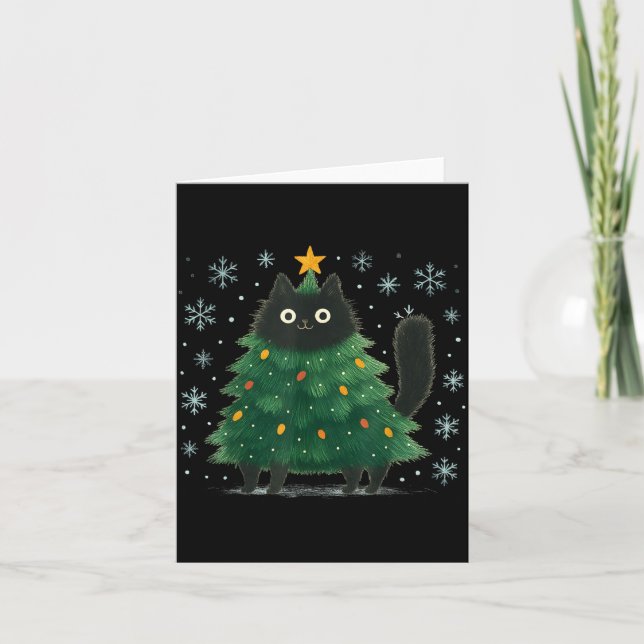 Carte Cute Christmas Tree Cat Funny Holiday Snowflake  (Devant)