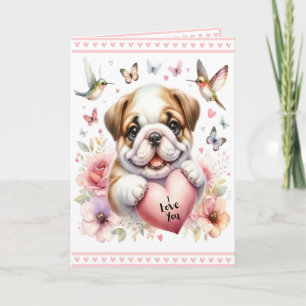 Carte Cute Coeurs rose et chiot Je t'aime Valentine's