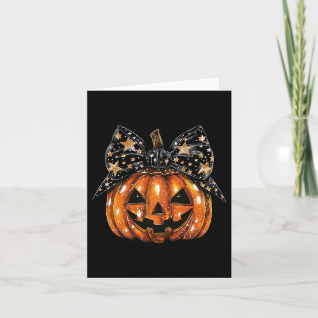 Carte Cute Coquette Bow Citrouille Halloween Femmes Éffr (Devant)