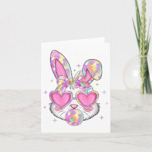 Carte Cute Coquette Bow Jour de Pâques Lapin Oreille Gir