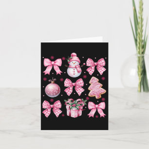 Carte Cute Coquette Noël Pink Bows Père Noël Gingerbrea