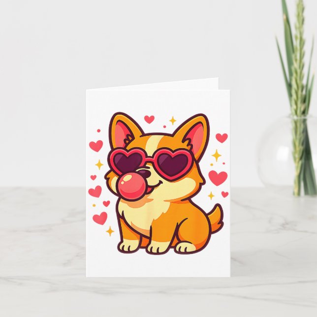 Carte Cute Corgi Valentine Puppy With Heart Sungles  (Devant)