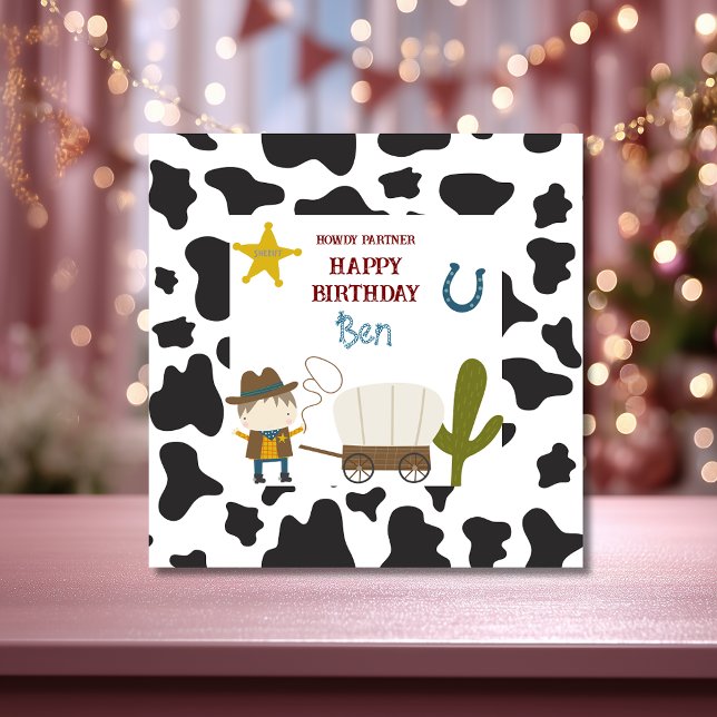 Carte Cute Cow print Cowboy Birthday (Créateur téléchargé)