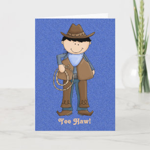 Carte Cute Cowboy sur Denim Birthday Card