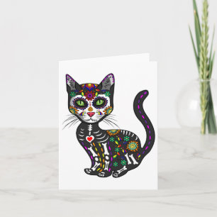 Carte Cute Crâne Sucre Mexicaine Chat Halloween Jour De