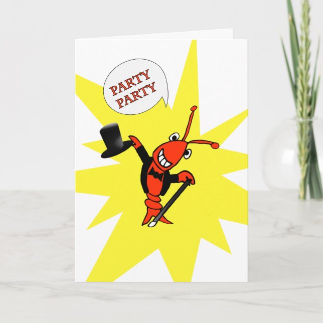 Carte Cute Crawfish / Homard dans Tuxedo Party Anniversa (Devant)
