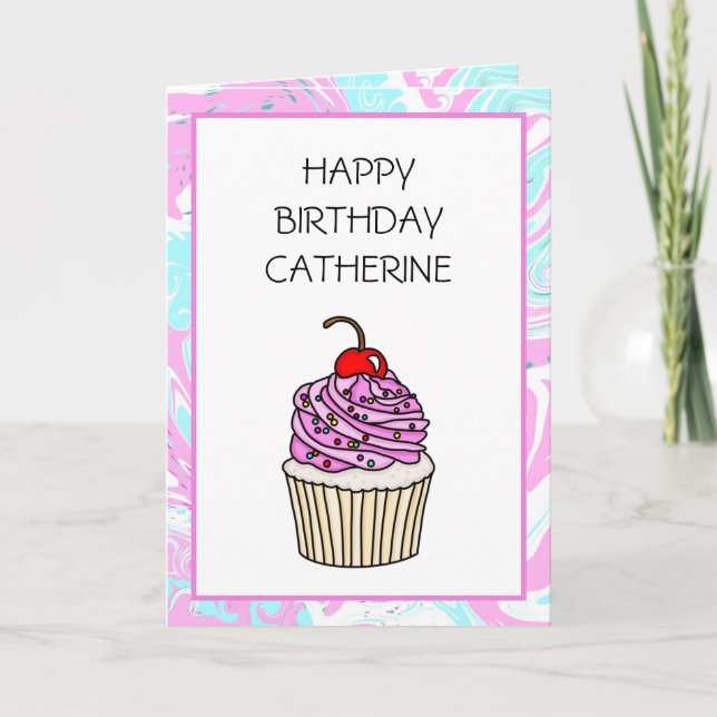 Carte Cute Cupcake Anniversaire personnalisé pour elle (Devant)