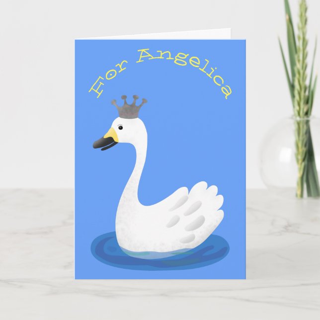 Carte Cute cygne blanc avec dessin de la couronne (Devant)