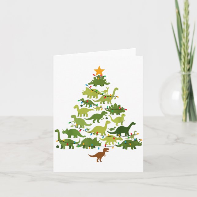 Carte Cute Dino Christmas Tree Merry Dinomas Xmas Lights (Devant)