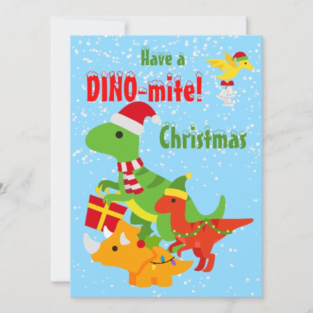 Carte Cute Dinosaur Dino-mite Appartement de Noël (Devant)