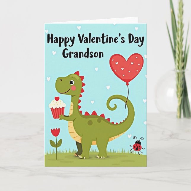 Carte Cute Dinosaur Grandson Valentine Card (Devant)