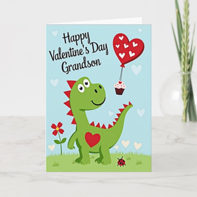 Carte Cute Dinosaur Grandson Valentines Card (Devant)