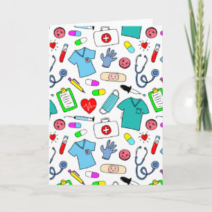 Carte Cute Doctor Nurse Médicale Fournitures Motif
