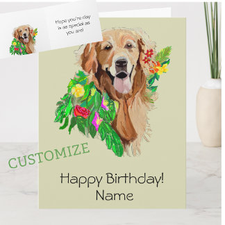 Carte Cute Dog Amid Flowers Golden Retriever Birthday