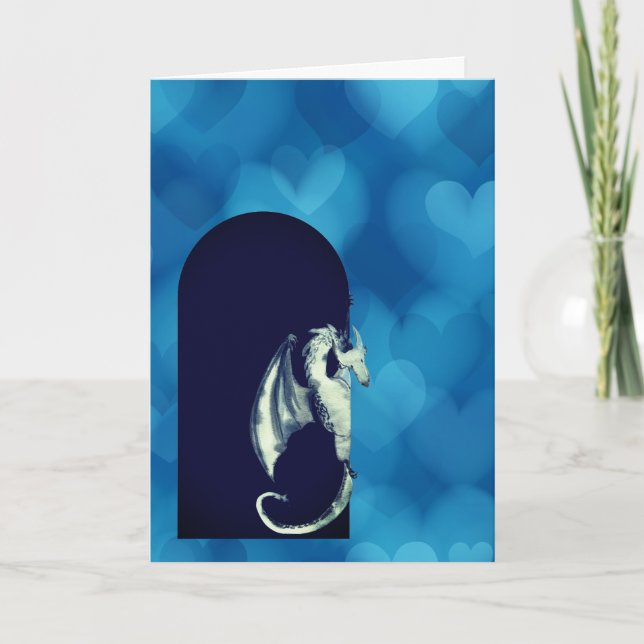 Carte Cute Dragon Blue Hearts Grandson Valentine's Day (Devant)