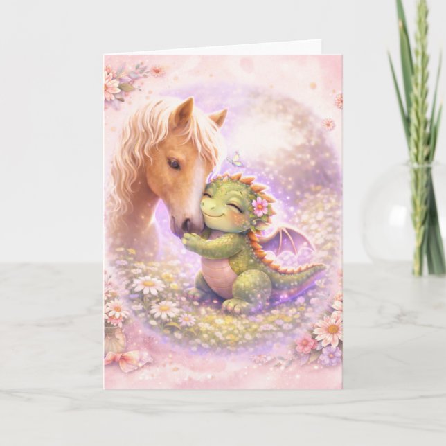 Carte Cute Dragon & Horse Friendship Greeting Card (Devant)