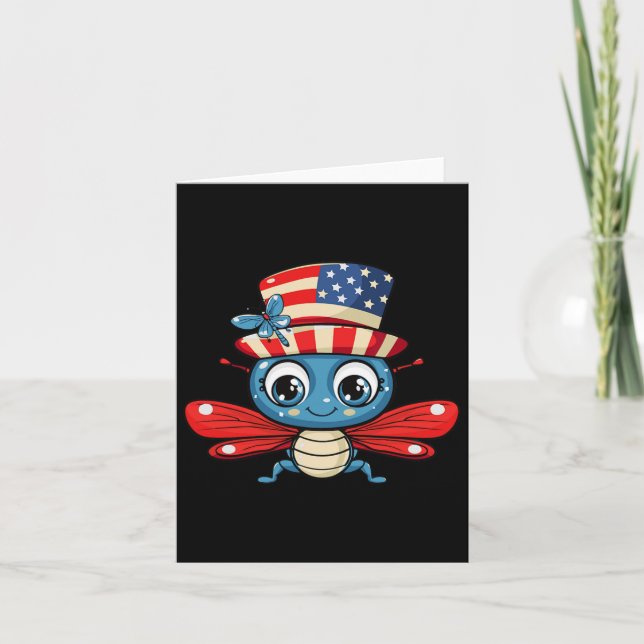 Carte Cute Dragonfly Drapeau Usa 4 Juillet  (Devant)
