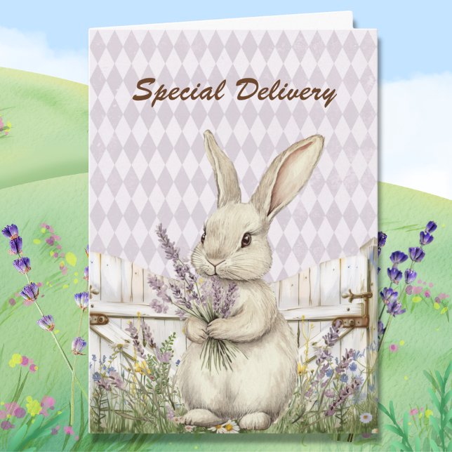 Carte Cute Easter Bunny with Lavender Special Delivery (Créateur téléchargé)