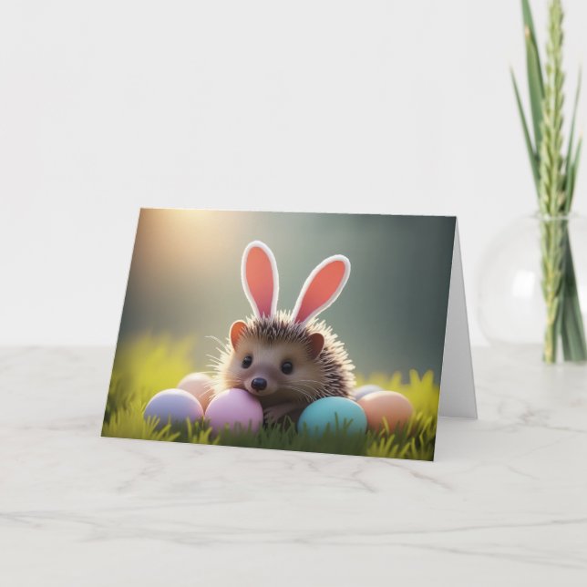Carte Cute Easter Hedgehog with Colored Eggs (Devant)