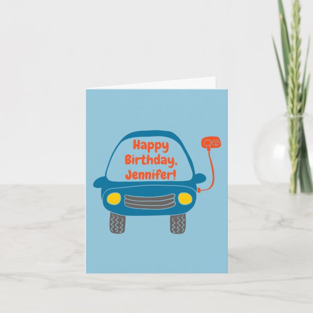 Carte Cute Electric Voiture Personnalisée Anniversaire (Devant)