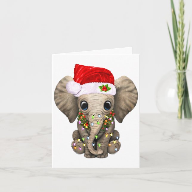 Carte Cute Elephant Christmas Light Funny Elephant Lover (Devant)