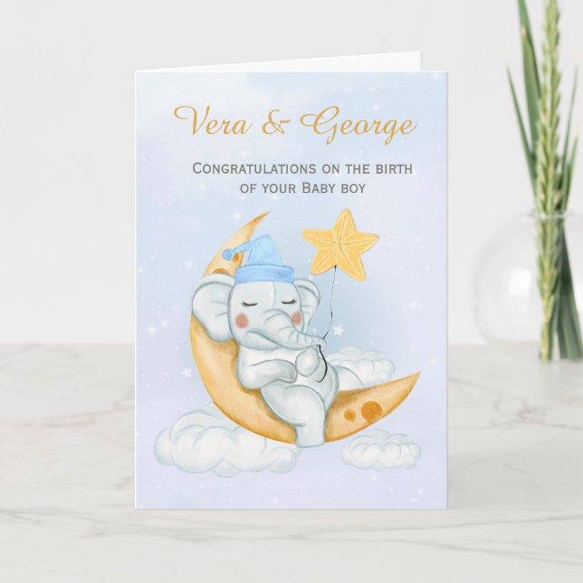 Carte Cute Elephant Congratulations A New Baby Boy  (Devant)