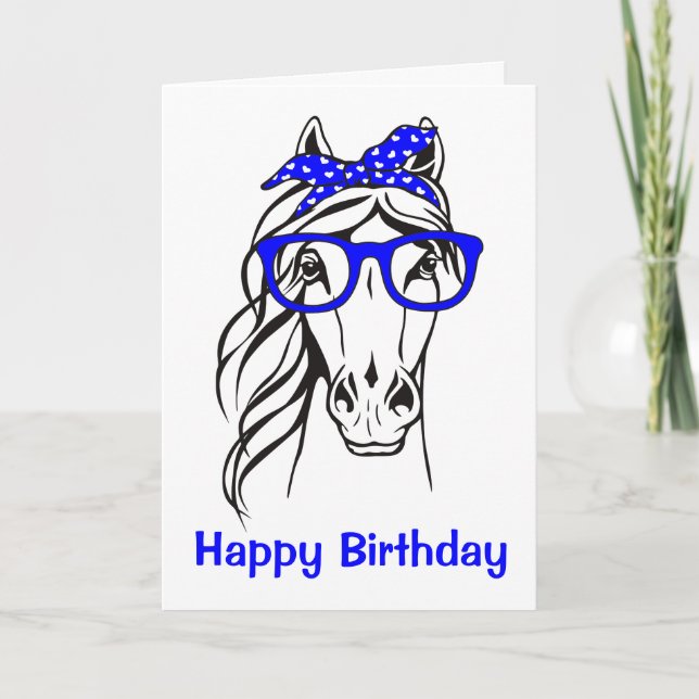 Carte Cute Equestrian Blue Western Funny Horse Birthday (Devant)