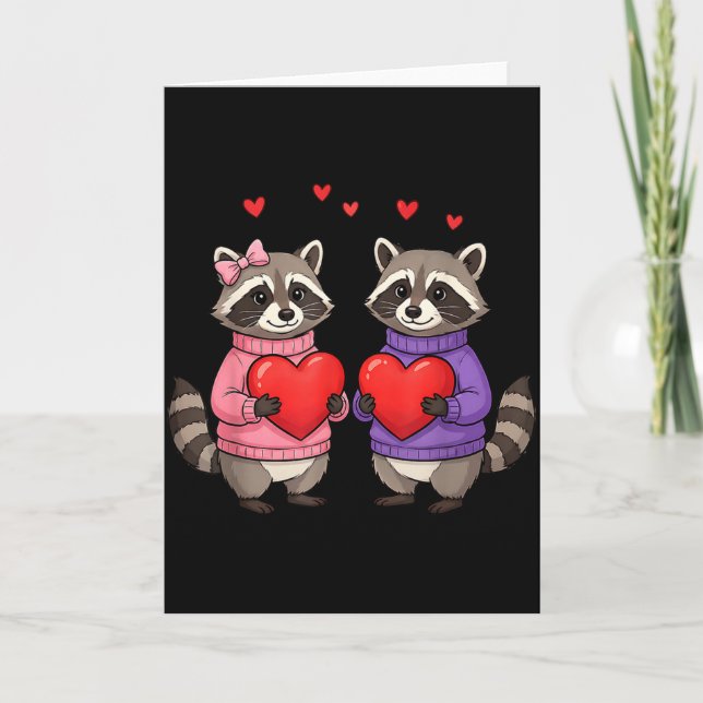Carte Cute Feral Raccoon Valentine Love Heart Animal  (Devant)