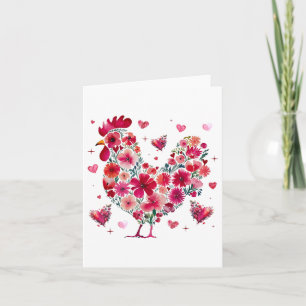 Carte Cute Floral Chicken Coeurs de l'Amant Valentines J