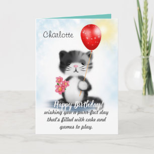 Carte Cute Fluffy Kitten Art Joyeux Poème d'anniversaire