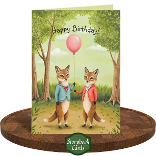Carte Cute Fox Couple Forest Storbook Art Anniversaire