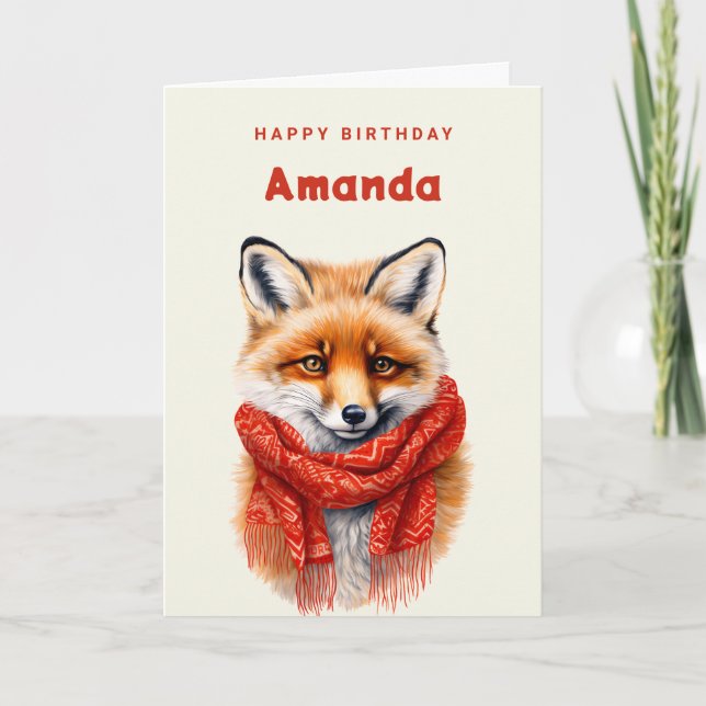 Carte Cute Fox in a Red Scarf Autumn Image Birthday (Devant)