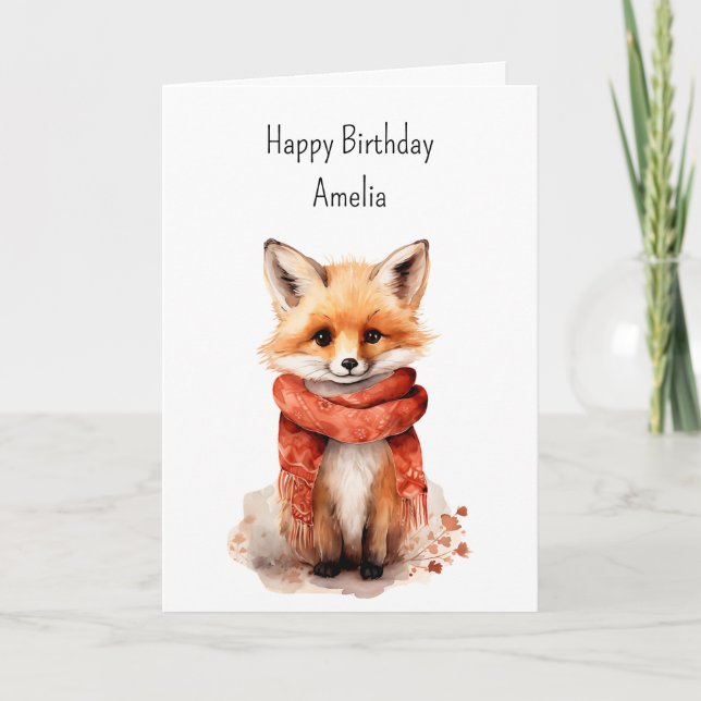 Carte Cute Fox Pup in a Red Scarf Birthday (Devant)