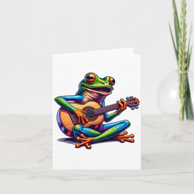 Carte Cute Frog Playing A Guitar Dont Worry Be Hoppy _1  (Devant)
